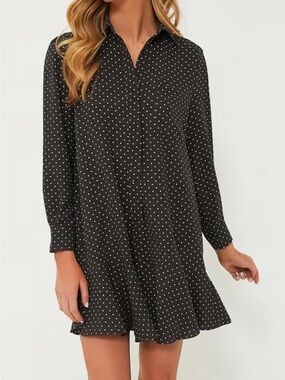 Tuckernuck Espresso Brown and white polka dot Crepe Callahan Dress